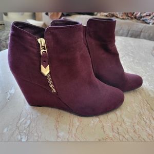 BCBG Paris Maroon Suede Wedge Booties